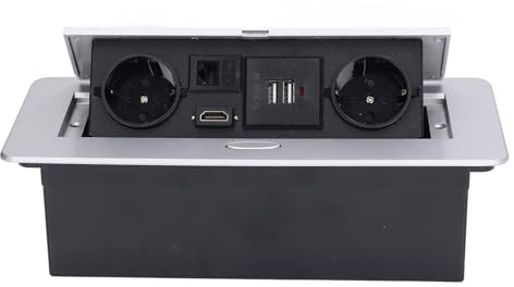 Aolidsive Bordsuttag Bordsanslutningsbox med Dubbel USB och Standard AC 16A Svetsfri Dold Grenuttag för Kontorsbord Mötesbord Hem Arbetsyta