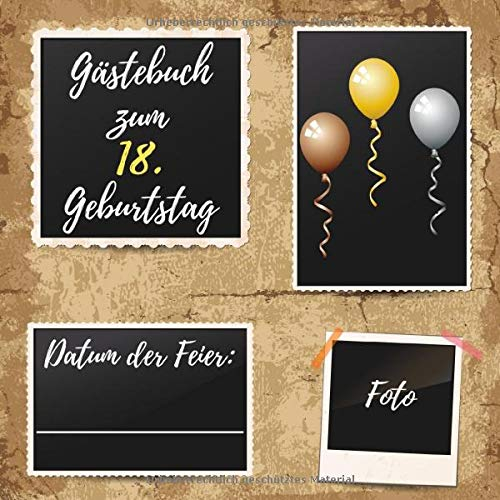 Gästebuch zum 18. Geburtstag: Erinnerungsbuch zum Eintragen von Geburtstagsgrüßen zum 18. - Tolles Cover-Design zum aufkleben eines Fotos vom Geburtstagskind - 110 Seiten Größe 21cm x 21cm