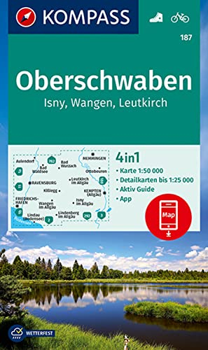 KOMPASS Wanderkarte 187 Oberschwaben, Isny, Wangen, Leutkirch 1:50.000: 4in1 Wanderkarte mit Aktiv Guide und Detailkarten inklusive Karte zur offline Verwendung in der KOMPASS-App. Fahrradfahren.