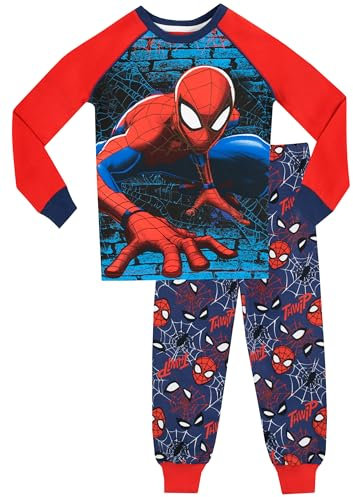 Spiderman Schlafanzug | Lang Pyjama Kinder Junge | Baumwolle Schlafanzug Jungen | Slim Fit Blau 104