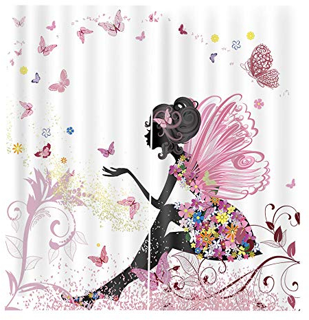 RYQRP Vorhang Blickdicht Mädchen Schmetterling 2er Set Gardine Polyester Thermovorhang Lichtdicht Verdunkelungsvorhang mit Haken für Schlafzimmer Kinderzimmer Wohnzimmer Dekoration 150x166cm