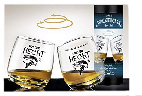 GILDE Glas Wackelglas Toller Hecht 2er Set - Geschenke Männer Whiskygläser
