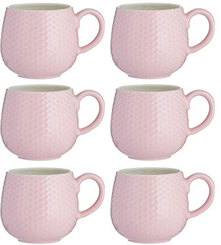 Mason Cash Styling Embossed Honeycomb Stoneware Mug Microwave Safe Pink (Pack of 6)
