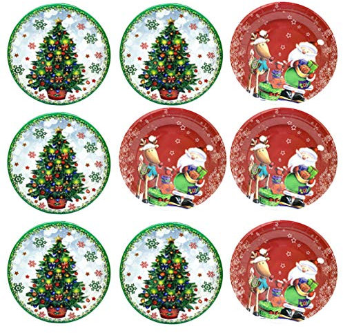 ABOOFAN 20 Pcs De Noël Assiettes en Papier Jetables Arbre De Noël Père Noël Renne Assiettes Rondes Assiette À Dessert Vaisselle De Fête De Noël pour La Fête De Noël Fournitures pour La