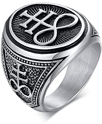 XUANPAI Seal des Satans Symbol Leviathan Kreuz Satanic Band Siegelring für Männer Jungen, Talisman Amulett Schmuck, Größe 59(18.8)