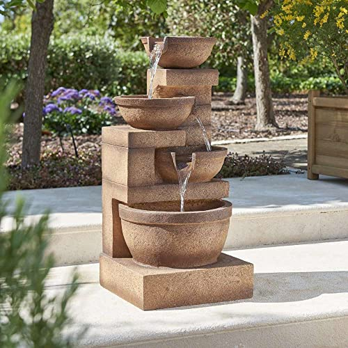 Primrose 86cm Stone Effect Bowls 4 Tier Garden Patio Water Feature with LED Lights