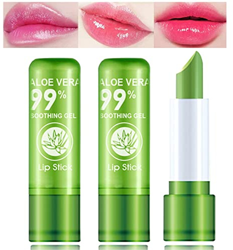 WYBLZPXZ 3 Pcs Aloe Vera Lipstick,Long Lasting Lip Care Nutritious Plumper Lip Balm Moisturizer Magic Temperature Color Change Lip Gloss