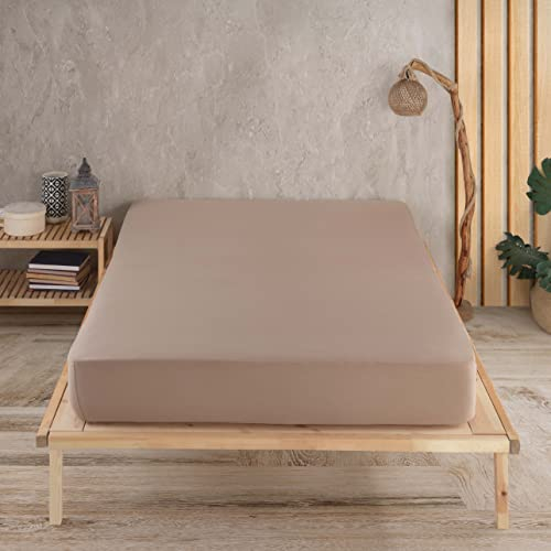 Vency Premium Jersey Spannbettlaken 200x200cm Cappuccino - Spannbetttuch 100% Baumwolle, Bettlaken 200x200 Bis 35 cm Matratzenhöhe Cappuccino