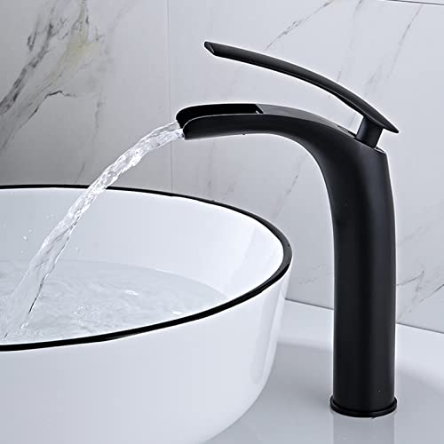 SJQKA Wasserfall Wasserhahn Bad Wasserhahn Wasserfall für Badezimmer,Wasserhahn Bad Aus Erstklassigem Messing,wasserfall Einhandmischer Für Bad Badezimmer Waschbecken (Schwarz - Hoch)