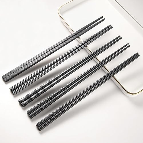 5 pares de Palillos de Seguridad para Lavavajillas de Fibra de Vidrio, Traje de Palillos Japoneses de Alta Gama, Estilo Clásico Reutilizable (Traje Mixto)