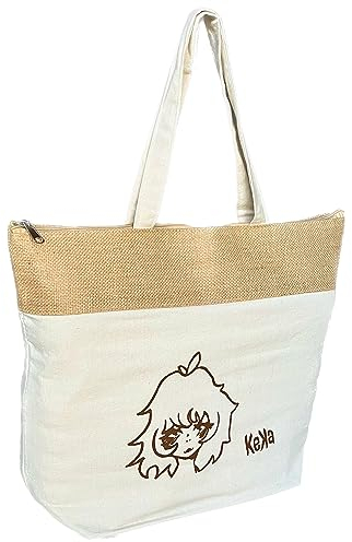 KEKA Thermotasche für den Strand, für Damen, Teenager und Mädchen, Strandkühltasche, Thermotasche, 1,5 l, Thermotasche, Einkaufstasche, Ecru und sieht, mit erdfarbenem Muster., 43 cm L sup (28 cm L