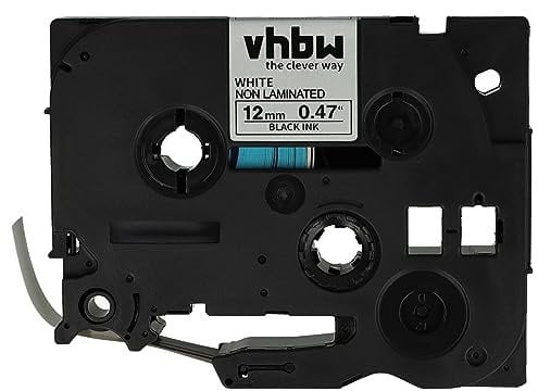 vhbw Schriftband-Kassette kompatibel mit Brother P-Touch H110, H108GT, H110BK, H200, H300, H300LI Etiketten-Drucker 12mm Schwarz auf Weiß, Kunststoff