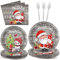 96-teiliges Weihnachtsgeschirr-Set Weihnachtspapierteller und Servietten Xmas Weihnachtsmann und Schneemann Party Dekorationen Weihnachten Holz Einweg Dessertteller Urlaub Party Supplies für 24 Gäste