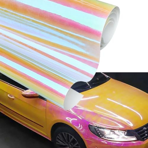 Blueshyhall Autofolie Chamäleon Effekt, Autofolie Chrom Glänzend Orange Gelb und Rosa, Car Wrapping Folie Metallic, Auto Folie mit Selbstklebend, Auto Folie Innen Aussen Wasserfest (30 x 135 cm)