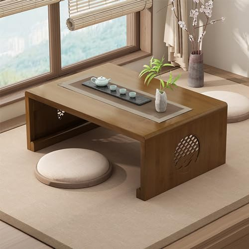 Chinesischer Tee-Bodentisch aus Bambus,japanischer faltbarer Couchtisch,Altartisch Meditation,niedriger tragbarer zusammenklappbarer Tatami-Tisch for Wohnzimmer,Heimdekoration (Walnuss, 80*50*30cm)