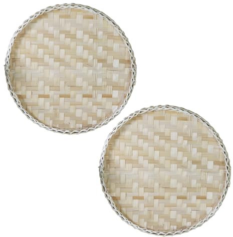 2 cestini per il pane setaccio in bambù cestino per verdure cestino fatto a mano vassoio rotondo in bambù in vimini vassoio portata ciotola naturale ciotola per frutta cestino deco intrecciato
