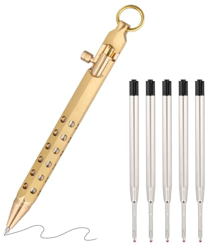 PTJJXA Druckkugelschreiber Metall, Messing Business Kugelschreiber Set, 1mm Unterschrift Retro Kugelschreiber Kreativität Bolzen mit 5 Auswechselbare Mine, Schwarze Tinte, für Geschenk Büro Schule