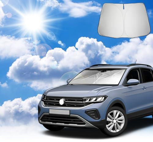 Coleya Parasol para Coche Compatible con VW T-Cross 2018-2025, Parasol para Parabrisas Delantero de Coche, Accesorios VW T-Cross Protección Solar, Protección UV, Plegable