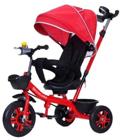 Kinderwagen für Kleinkinder mit Verdeck und Schutzgeländer, verstellbarer hoher Rücksitz mit Gurt, Kinderwagen-Trikes mit Elternhilfe und Elterngriff, Dreirad mit Titanrad und Pedal für 1,5–5 Jahre