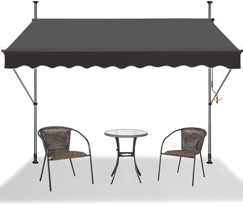 SUBTLETY Ausziehbar Klemmmarkise 300cm Breite Sonnenschutz Balkon Markise Höhenverstellbar mit Handkurbel UV-beständig & Wetterfest Sonnenschutzrollo ohne Bohren für Außen Terrase (Dunkelgrau)