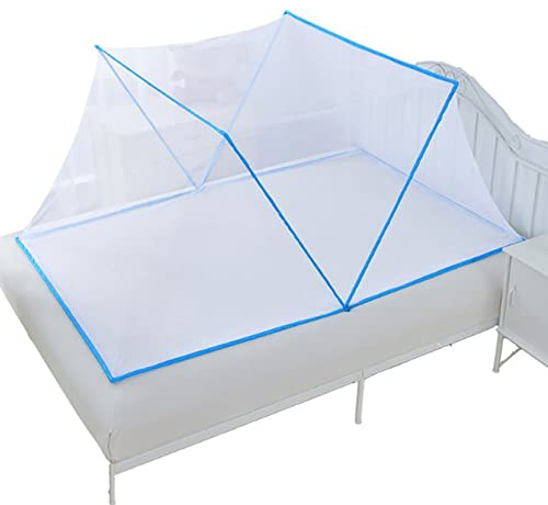 CUTTE Faltbares Bett-Moskitonetz Bett Fliegennetz Mückennetz für Doppelbett und Einzel, Mosquito Netz mit Feinmashiges für Zuhause Auch Auf Der Reise,Blue,190x135x80cm