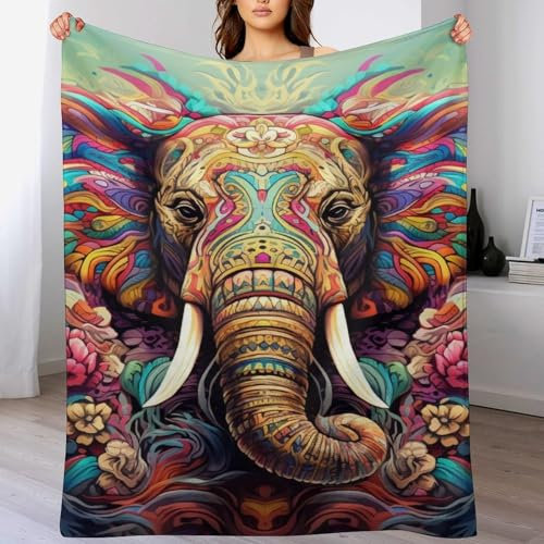 PAZZK Elefant Kuscheldecke Couchdecke Decke Aus Flannel - Tagesdecke Wohndecken Für Sofa, Couch Oder Als Bettüberwurf - Waschbare Decke（180×200cm）
