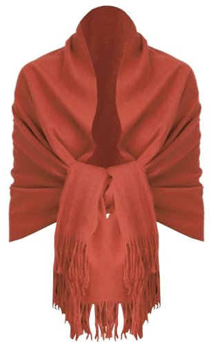 Van Der Rich ® - Eleganter einfarbiger Schal aus Wolle mit Fransen Warm und weich - Damen (Uni Roter Ziegelstein)