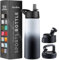 750ml Triple Walled, Insulated Water Bottles with Straw - Stainless Steel Metal Bottle W/ 3 Leak Proof Lids - For Travel, School, Sports, Gym/Men, Women (Dreamy Black-white)