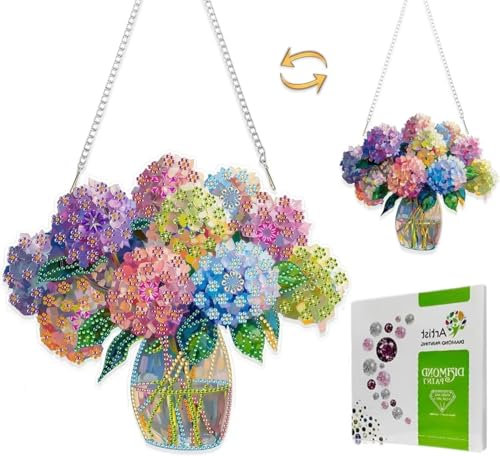 Peinture Diamant DIY Hydrangea Double Fac,Pendentif en Strass à Suspendre, Kit de Peinture Diamant 5D pour Décoration Intérieure, Fenêtres，jardin et Portes,5D Diamond Painting pour Adultes et Enfants