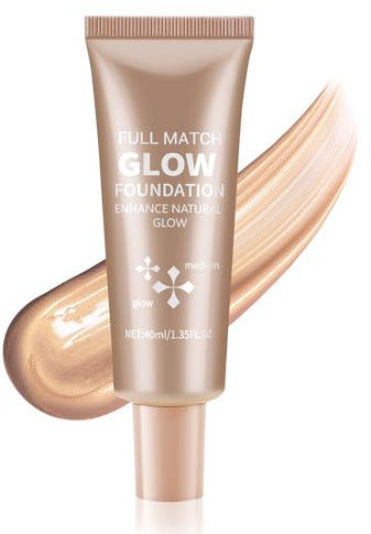 Boobeen Flüssigfoundation Makeup, wasserfeste taufrische Foundation mit leichtem Schimmer, Illuminator Highlighter, leuchtende Seidenfoundation zur Verbesserung des natürlichen Hautglanzes