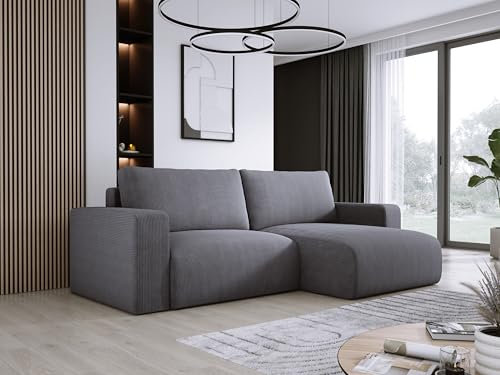 DomiMeble DomoHome Universelles Ecksofa Mit Schlaffunktion Und Bettkasten Weicher Cordstoff Flexibel Stellbar Rechts-Layout Schlaffläche: 205x125cm Größe: 247x143x83cm Farbe: Grau