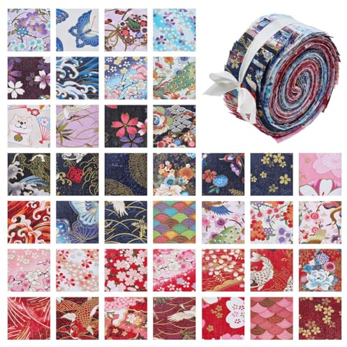 DICOSMETIC 40 Stück Jelly Roll Stoff Baumwollstoff Quiltstreifen Japanische Stoffe Baumwollstreifen Bundle Für Nähen Basteln Decken Teppiche Polsterung Dekoration Zu Hause