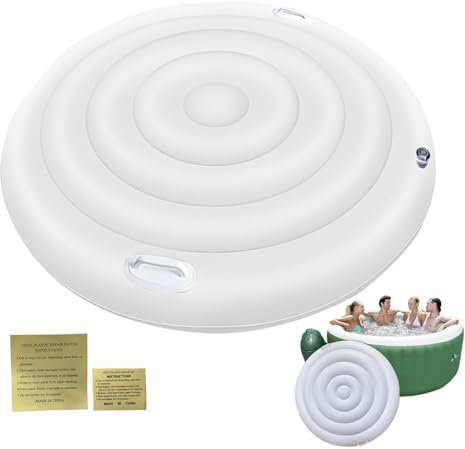 Couvre-Bain Gonflable Rond, 160cm Couvercle de Bain à Remous Isolée à l'épreuve du Vent & Image de Pluie, Couverture de Spa Gonflable avec Poignée, Couvercle Spa d'économie d'énergie
