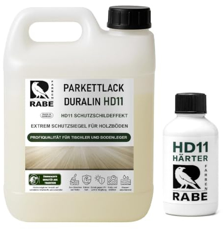 RABE 2K Parkettlack Treppenlack Seidenmatt DURALIN HD11- Holzlack Klarlack Haustier- Kratzfest Parkettsiegel Holzboden (1, Transparent, 2,75 Liter)