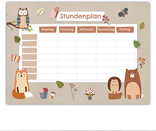 Papierdrachen Stundenplan DIN A4 Block - Motiv Waldtiere - beschreibbar und ideal als Geschenk für die Schule - Terminkalender und Wochenplan - von Papierdrachen