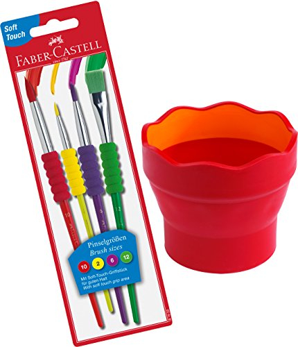 Faber-Castell - Wasserbecher Clic und Go, Lernmaterialien, rot + Pinsel Set