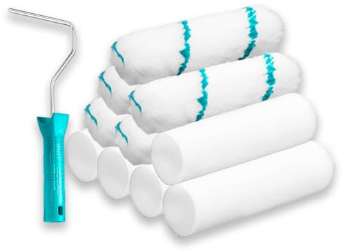 TOTAL - Juego de 10 Rodillos Pintura con Portarrodillos - 5 de Espuma y 5 de Microfibra para Paredes y Techos - 100 mm Antigoteo - Para Superficies Lisas y Medias - Pintura Interior