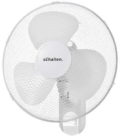 Schallen 16 40cm Oscillating Wall Mounted Air Cool Fan with 3 Speed Settings, Timer & Remote Control (White)