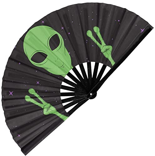 GloFX Folding Fan - Alien - Large Rave Clack Folding Hand Fan for Men/Women - for EDM, Music Festival, Club, Event, Party, Dance, Performance, Decoration, Gift