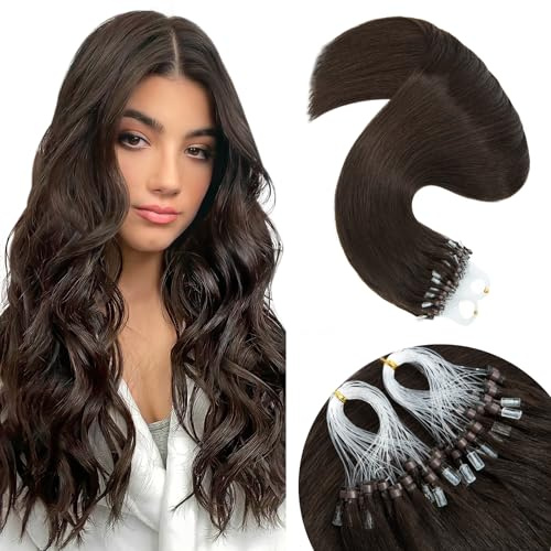 Elailite 1g Micro Loop Human Hair Extensions Real Remy Hair with Micro Ring Beads Straight - 50 Strands 50g (#2 Dark Brown, 22 inches)