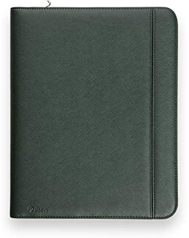 Vebon® Schreibmappe A4 groß Rom I Doppel Reißverschluss + Klemmbrett I Konferenzmappe + Laptoptasche I extra Stauraum I Schwarz Kunstleder (Piniengrün)