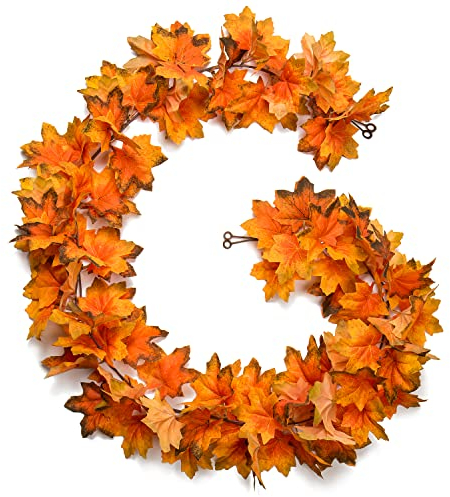 Oairse 2er-Set Künstliche Herbstgirlande Ahornblatt Herbstlaub Thanksgiving Heimdekoration Indoor Outdoor Dekoration für Hausgarten Hochzeit Kamin Party, Erntedankfest, Autumn Decor, 170cm