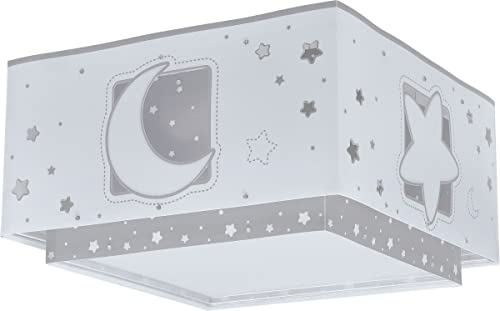 Dalber Deckenleuchte für Kinder Moonlight Mond und Sterne Grau, Deckenlampe Kinderzimmer, 63236E, E27
