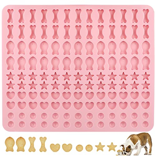 Backmatte Hundekekse, Silikon Backmatte Hundeleckerli 5 Formen in 1 BPA-Frei Backunterlage Backform für DIY Hundekekse und Leckerlis (130 Gitter, Halbkugel Fische Knochen Stern Herzform)