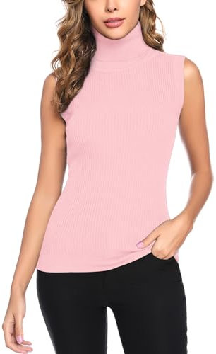 Gyabnw Chaleco Jersey Mujer de Punto Sin Mangas Elegante Invierno Camiseta Con Cuello Alto Blusa Cálido Suave