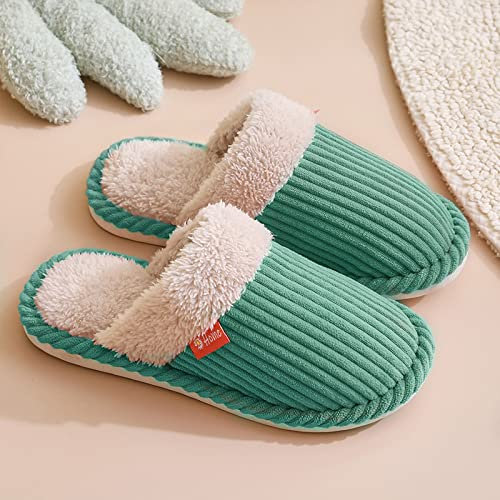 KIMKCY Damen Hausschuhe Frauen Modische Cord-Stoff-Baumwollschuhe, Anti-Skiden Warme Hausschuhe-Green,40/41