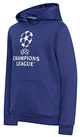 Felpa Champions Coppa Campioni Modello Logo Competizione. Felpa con Cappuccio 100% Cotone. Adulto Ragazzo. (S)