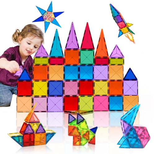 Magnetic Building Blocks 32PCS Magnetic Tiles for Kids Magnets Toys STEM Creative Construction Magnetic Toys for 3 4 5 6 Years Old Boys Girls Toddlers Kids Christmas Birthday Gifts for 3+ Boys Girls