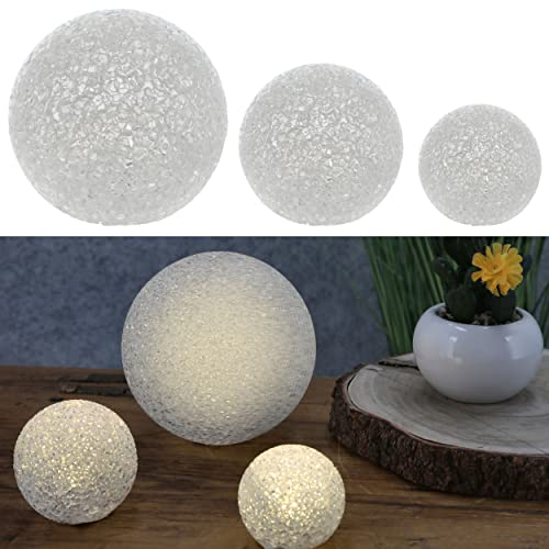 LED Dekokugel 3er Set │ Kunststoff Metall Ø15/10/8 cm weiß batteriebetrieben │ Stimmungslicht Gartendeko Crinkledesign │ warmweiß