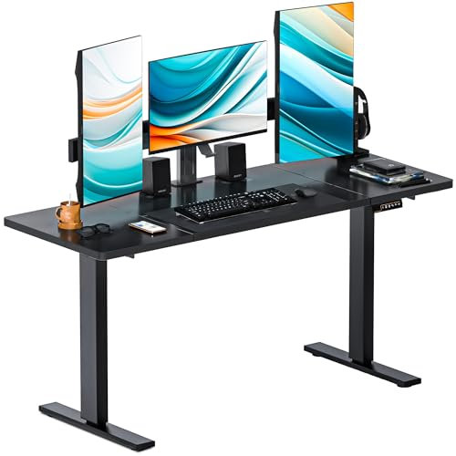 SogesHome Bureau à Hauteur réglable électriquement 160 cm x 60 cm Table Assis-Debout Bureau réglable Table d'ordinateur avec Commande à mémoire Bureau Intelligent
